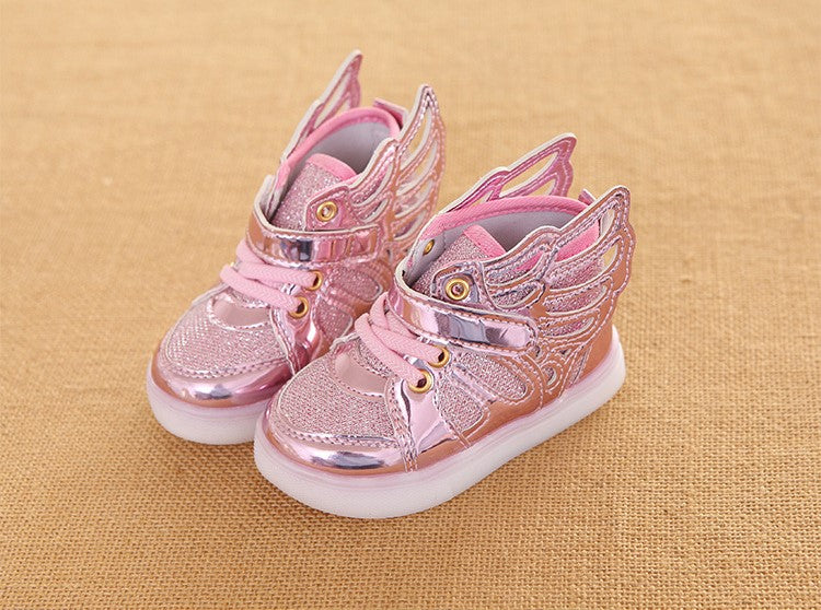 Flashing Lights Glowing Glitter Casual Baby Girls Wing Flat Boots