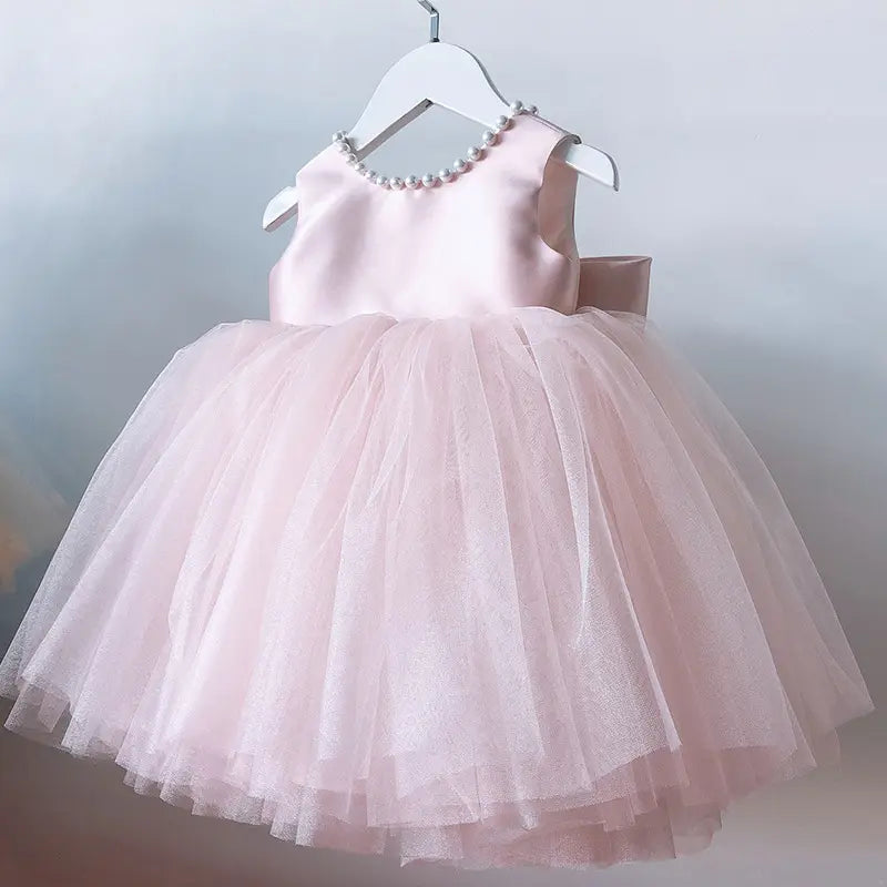 Conyson Kids Gown Party Pearls With Big Bowknot