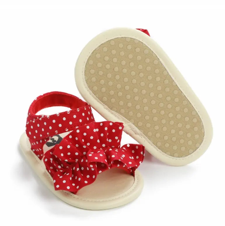 Red And Black Dots Print Toddler Sandal