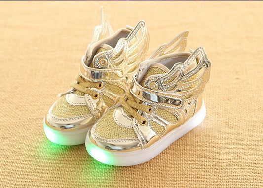 Flashing Lights Glowing Glitter Casual Baby Girls Wing Flat Boots