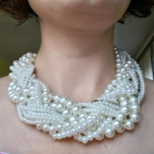 Rhinestones Faux Pearl S Collar Necklace