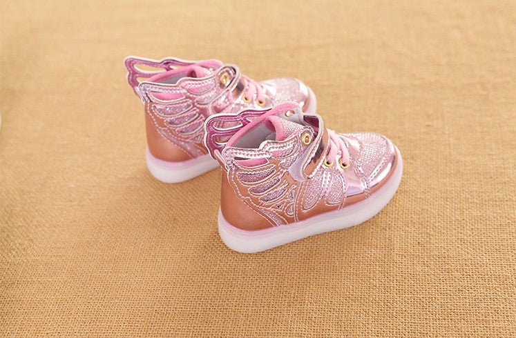 Flashing Lights Glowing Glitter Casual Baby Girls Wing Flat Boots