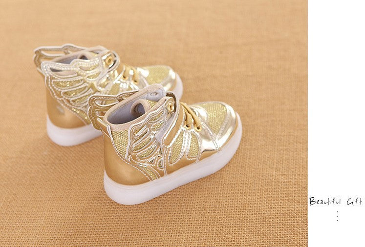 Flashing Lights Glowing Glitter Casual Baby Girls Wing Flat Boots