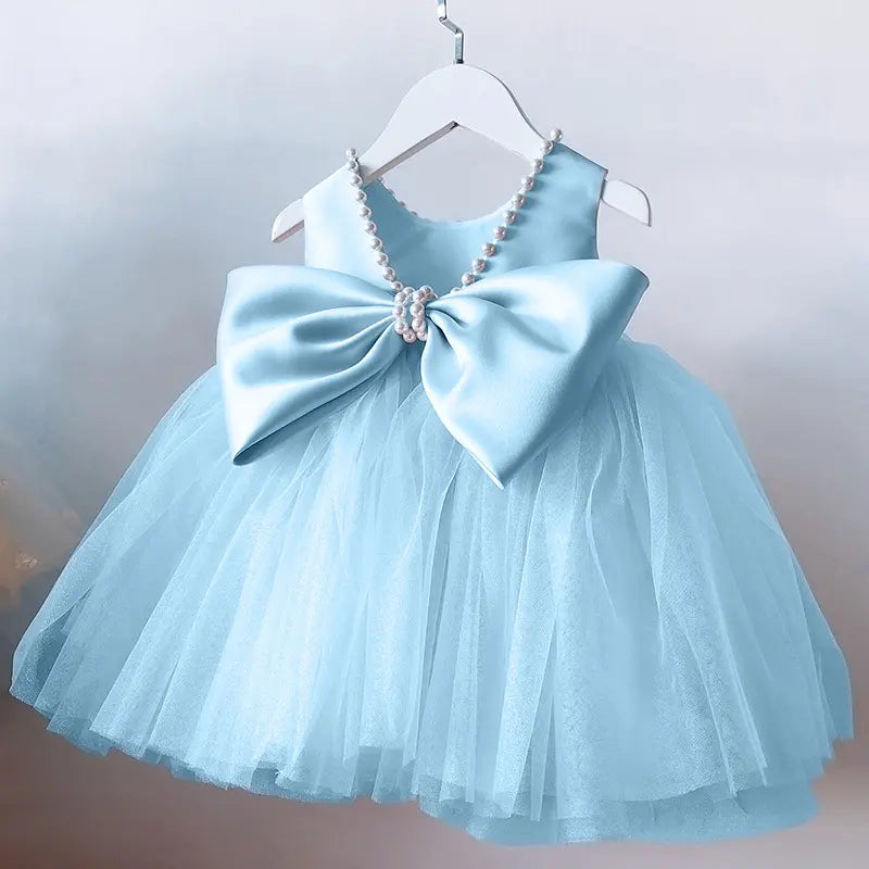 Conyson Kids Gown Party Pearls With Big Bowknot