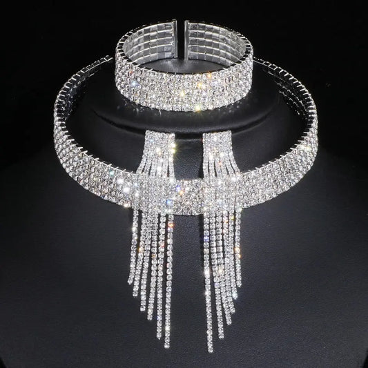 stainless steel women fashion jewelry bracelet earrings necklaces sets