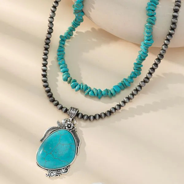 Western Vintage Navajo Pearl Turquoise Drop Necklace