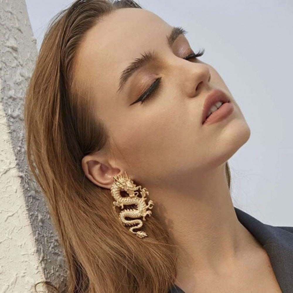 Gold Dragon Earrings Fashion Studs