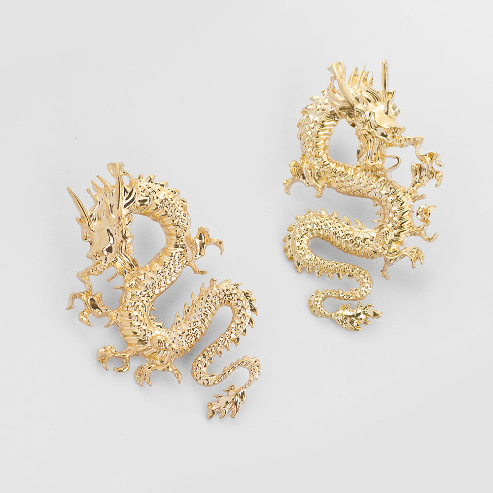 Gold Dragon Earrings Fashion Studs