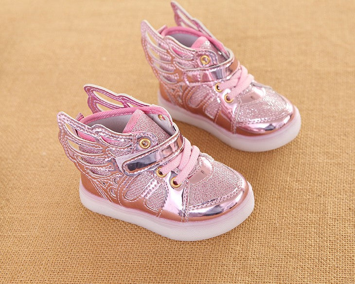 Flashing Lights Glowing Glitter Casual Baby Girls Wing Flat Boots